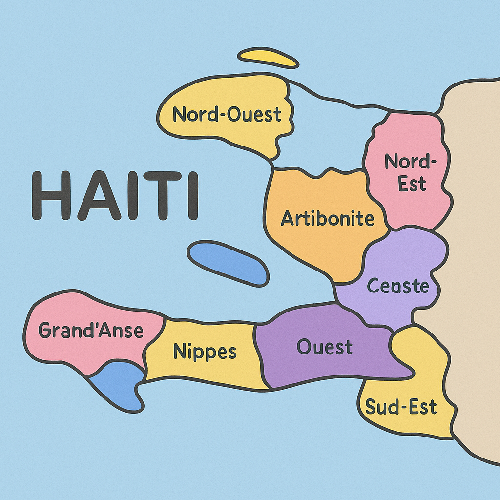 Map of Haiti with colored departments